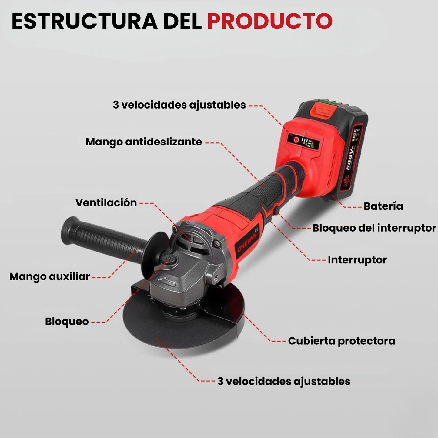AMOLADORA ANGULAR INALÁMBRICA 3000 W